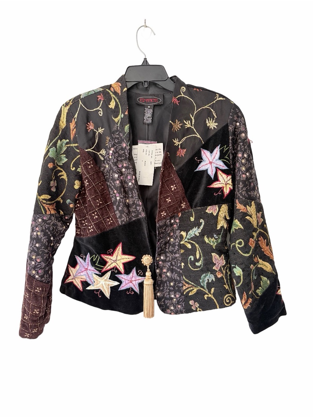Vintage Entice NWTs Embroidered Sequin Beaded Black Velvet Blazer Jackets medium